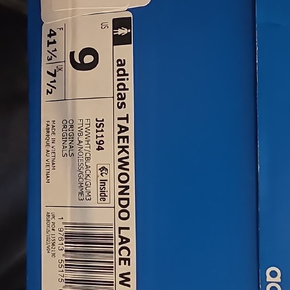 Adidas Womens TaekwondoWhite Sneakers with Black Stripes Size 9 - Picture 9 of 10